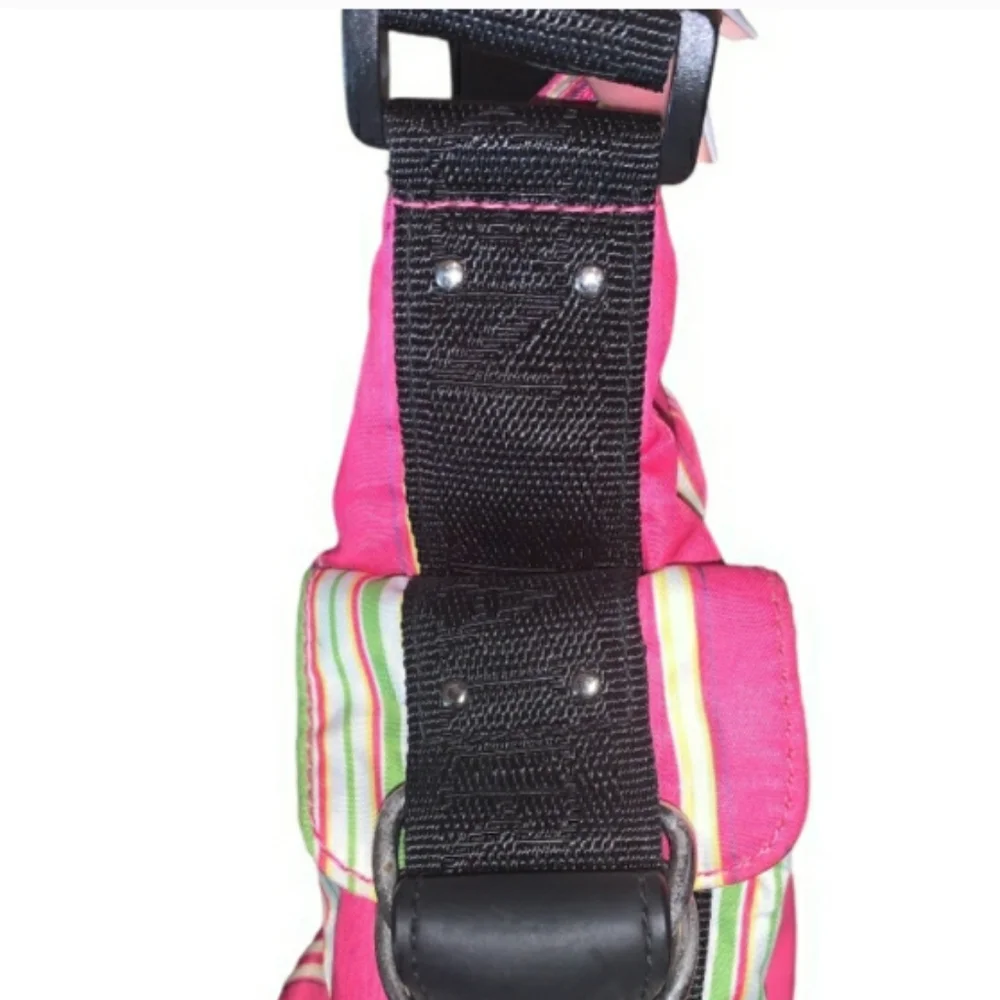 Lauren Ralph Lauren Pink Multicolor Stripe Mini Shoulder Bag with Black Strap